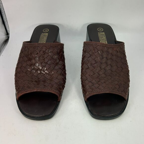 Leather Collection ladies Brown slides chunky 10 Woven Heel Sandal vtg y2k 90s - Picture 10 of 12